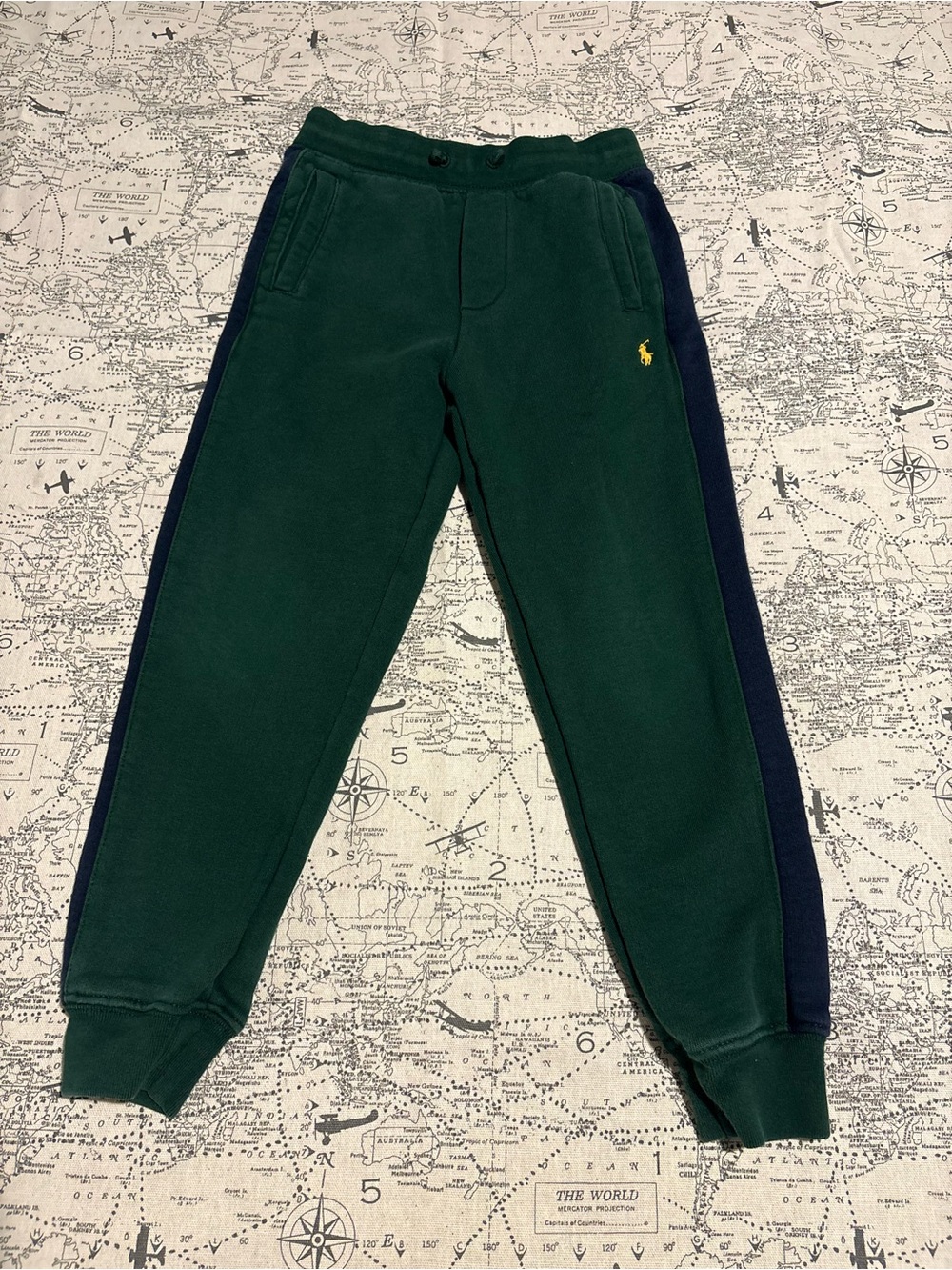 Polo by Ralph Lauren Green & Navy Fleece Joggers with Yellow Polo Logo